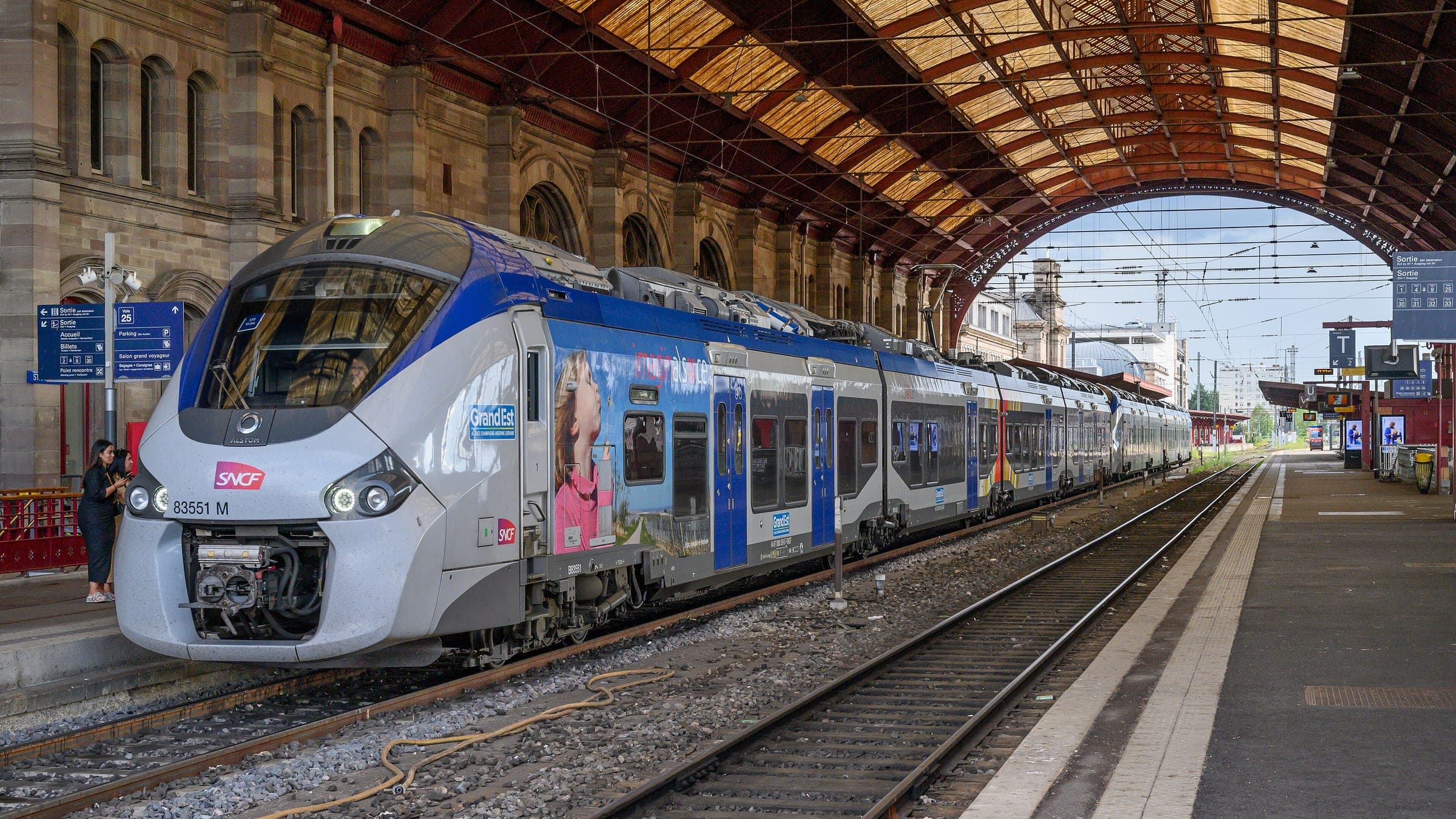 A TER train bound for Mulhouse pulls into the arched hall of Strasbourg station.