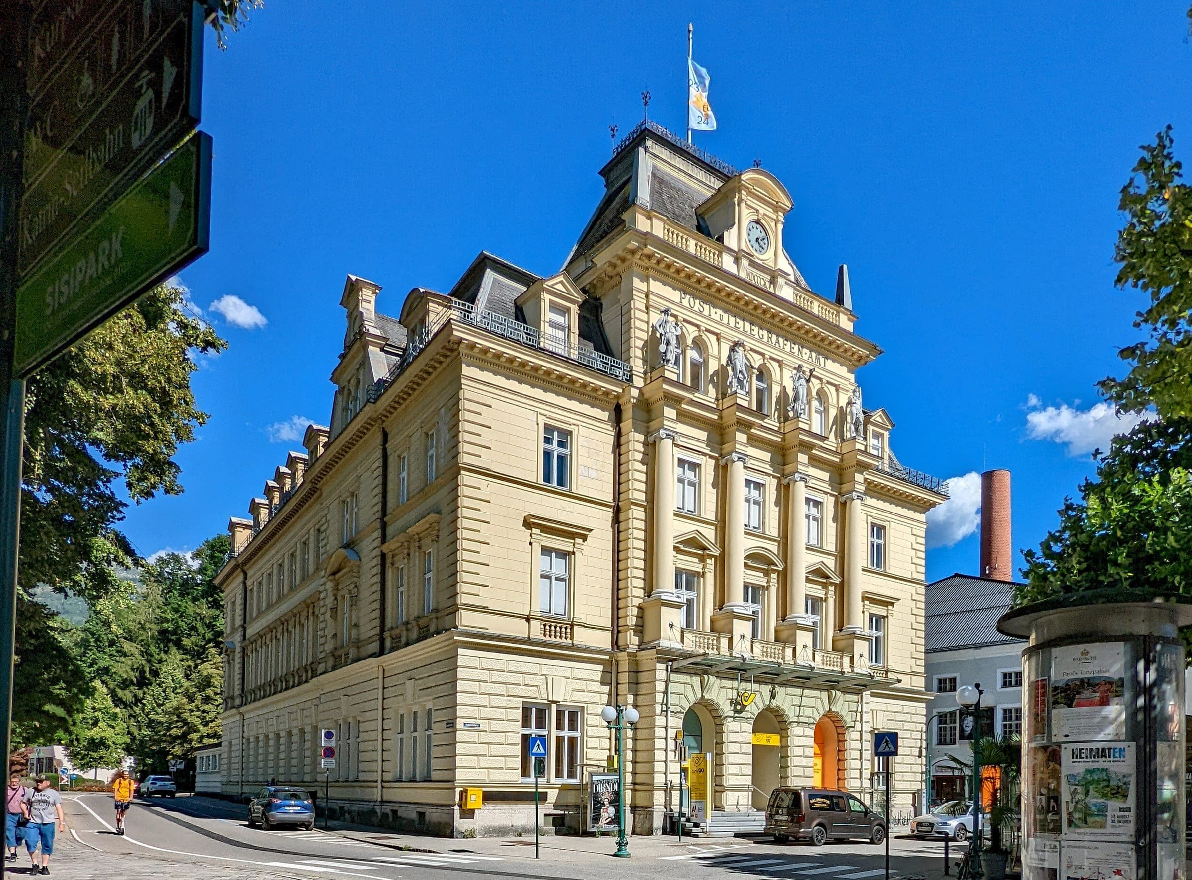The ornate former post and telegraph office stands on a sunny corner in Bad Ischl