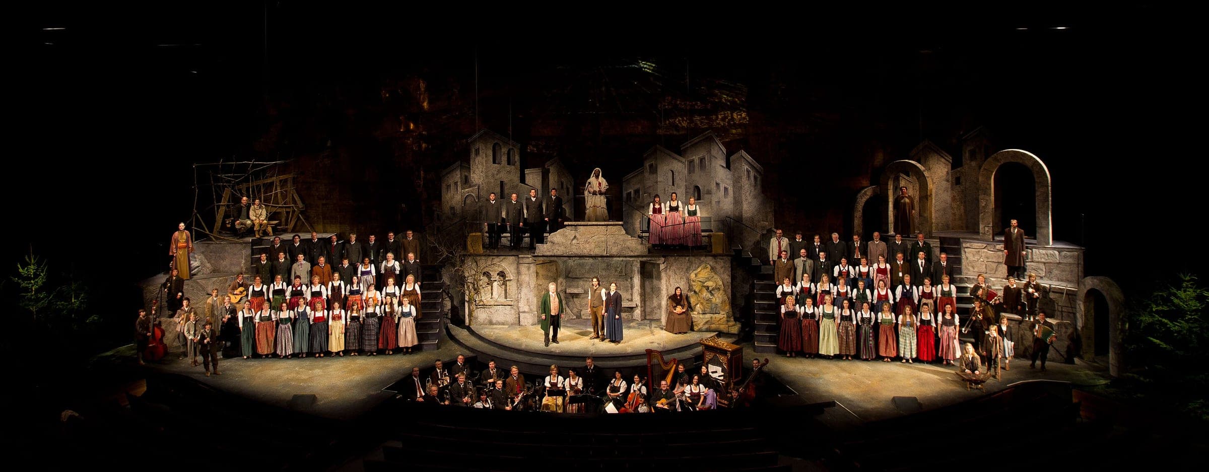 Choirs in Salzburg dress fill the stage of the Grosses Festspielhaus for the Salzburger Adventsingen